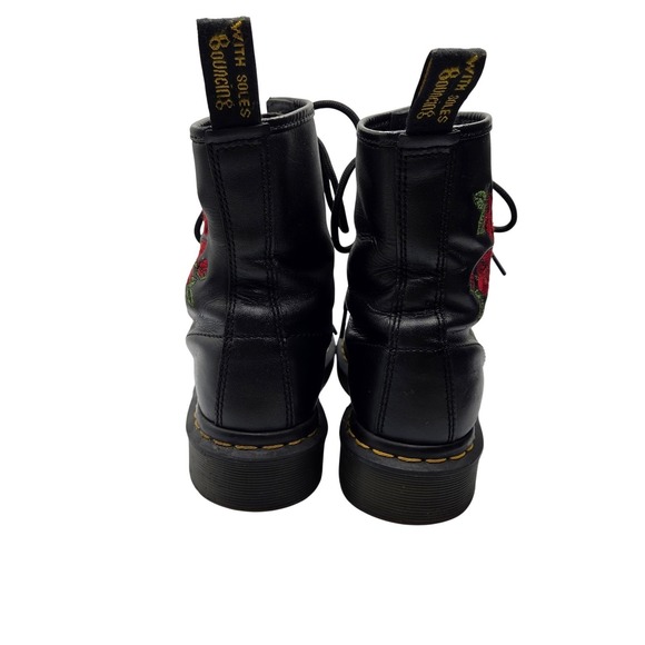 Dr Martens 1460 W Black Leather Rose Floral Embroidered Ankle Boots US 7 - Picture 4 of 10